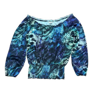 Christopher & Banks Blouse Womens Medium Smocked Off Shoulder Abstract Top